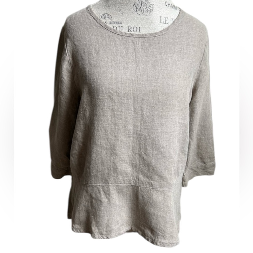 Flax Linen Peplum Top Small Beige Lagenlook Boxy Minimalist